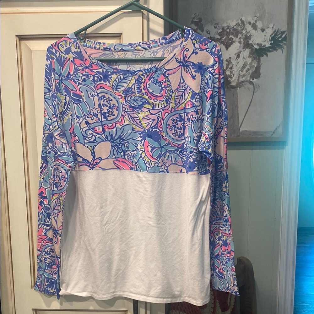 Lilly Pulitzer Pink and Blue Floral Paisley Long Sleeve Cotton Tee Women’s Med